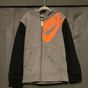 Nike Kids Hoodie with Orange Logo on Gray and Black